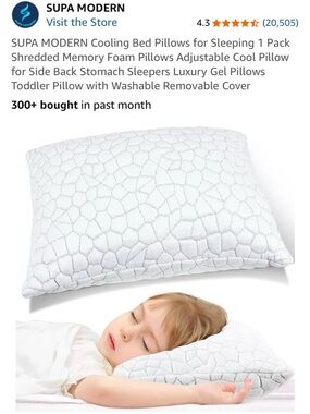 SUPA MODERN Toddler Cooling Bed Pillow Shredded Memory Foam With Removable Cover